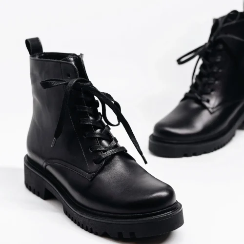 Women’s Black Leather Combat Festival Boots