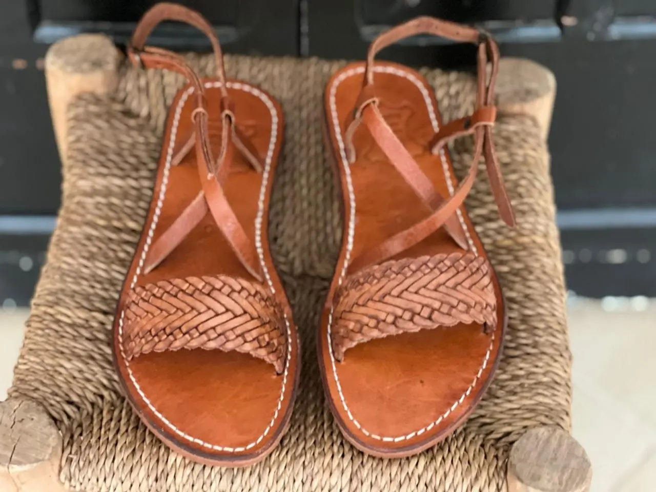 Women’s Brown Strappy Toe Loop Leather Sandals