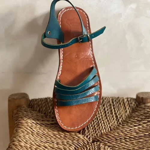 Women’s Blue Strappy Moroccan Leather Sandals