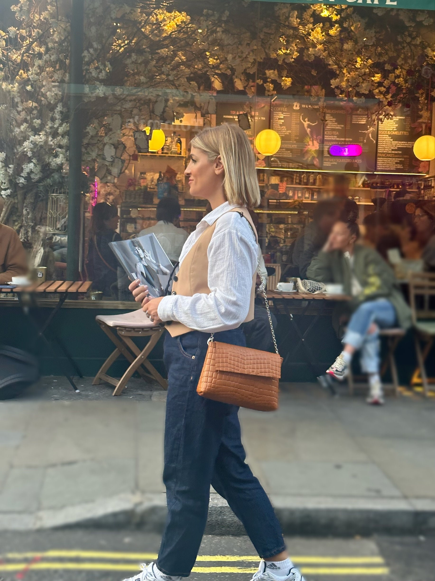 Brown Leather Shoulder Bag Minimalist Crossbody Women Handbag